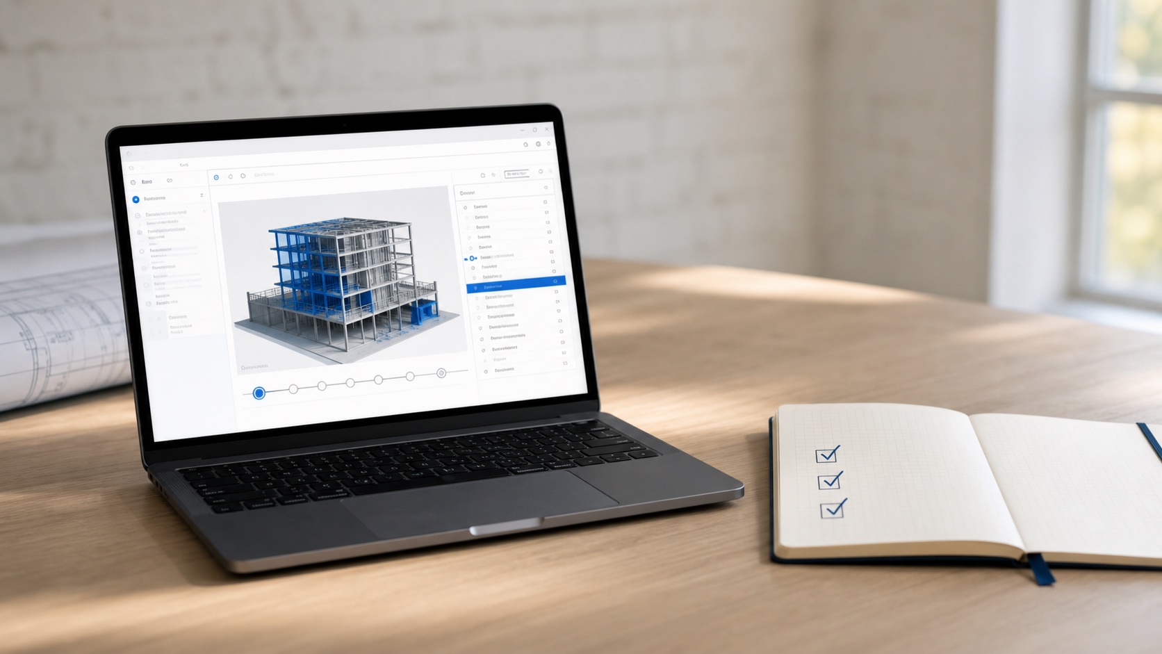A laptop workflow walkthrough beside a three-step checklist